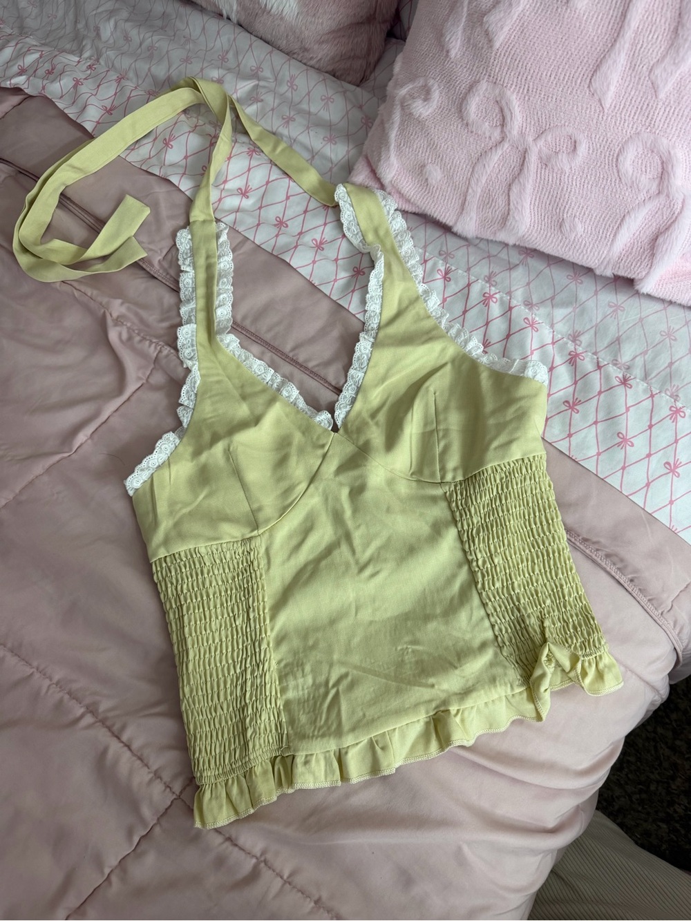 Muse Pale Yellow Lace-Trim Halter